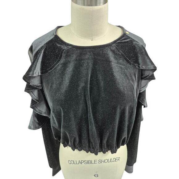 Roberta Biagi Italy ItBlack Velvet shimmer Poly blend LS Middy Top  Sz M - Picture 3 of 7